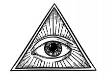 Hand drawn vector illustration - All seeing eye pyramid symbol. Freemason and spiritual. Vintage