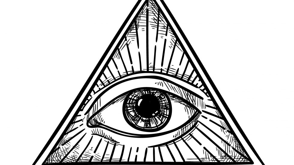 Hand drawn vector illustration - All seeing eye pyramid symbol. Freemason and spiritual. Vintage